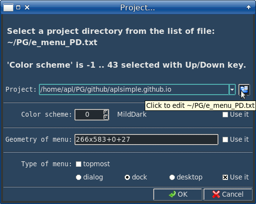 'Project...' dialog